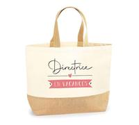 Planetee Sac Directrice en Vacances | Cabas de Plage Courses Coton et Toile de Jute Idée Cadeau Femme