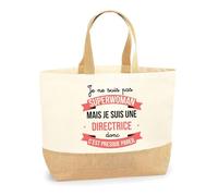 Planetee Sac Directrice Superwoman | Cabas de Plage Courses Coton et Toile de Jute Idée Cadeau Femme