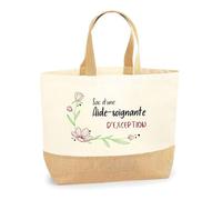 Planetee Sac d'une Aide-soignante d'exception | Cabas de Plage Courses Coton et Toile de Jute Idée Cadeau Femme