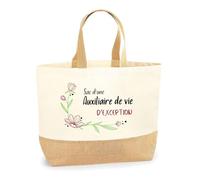 Planetee Sac d'une Auxiliaire de vie d'exception | Cabas de Plage Courses Coton et Toile de Jute Idée Cadeau Femme