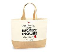 Planetee Sac Educatrice Spécialisée d'Amour | Cabas de Plage Courses Coton et Toile de Jute Idée Cadeau Femme