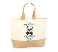 Planetee Sac Emmy pas touche Panda | Cabas de Plage Courses Coton et Toile de Jute Idée Cadeau