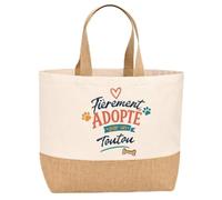 Planetee Sac en Jute Adopté par un Toutou | Sac Cabas Courses Réutilisable 43x33 cm | Idée Cadeau Propriétaire de Chien Dog Lover Anniversaire Noël
