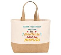 Planetee Sac en Jute Berger Australien Meilleure Race | Sac Cabas Courses Réutilisable 43x33 cm | Idée Cadeau Propriétaire de Chien Dog Lover Anniversaire Noël
