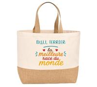 Planetee Sac en Jute Bull Terrier Meilleure Race | Sac Cabas Courses Réutilisable 43x33 cm | Idée Cadeau Propriétaire de Chien Dog Lover Anniversaire Noël