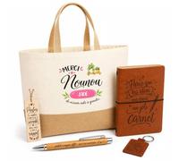 Planetee Sac en Jute, Carnet et Stylo en Coffret Cadeau | Merci Nounou Jade | Cadeau Fin d'Année Scolaire Nounou Assmat Assistante Maternelle Crèche | Remerciement