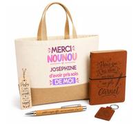 Planetee Sac en Jute, Carnet et Stylo en Coffret Cadeau | Merci Nounou Joséphine | Cadeau Fin d'Année Scolaire Nounou Assmat Assistante Maternelle Crèche | Remerciement