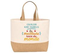 Planetee Sac en Jute Cavalier King Charles Meilleure Race | Sac Cabas Courses Réutilisable 43x33 cm | Idée Cadeau Propriétaire de Chien Dog Lover Anniversaire Noël