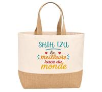 Planetee Sac en Jute Shih Tzu Meilleure Race | Sac Cabas Courses Réutilisable 43x33 cm | Idée Cadeau Propriétaire de Chien Dog Lover Anniversaire Noël