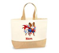 Planetee Sac Épagneul Nain Continental (Papillon) | Cabas en Coton avec Fond Jute 18 L 48 × 37 × 13 cm | Marché Shopping Plage Courses | Cadeau Femme Anniversaire Noël