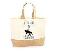 Planetee Sac Equitation J'peux pas | Cabas de Plage Courses Coton et Toile de Jute Idée Cadeau