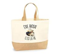 Planetee Sac Être avocat c'est la vie | Cabas en Coton avec Fond Jute 18 L 48 × 37 × 13 cm | Marché Shopping Plage Courses | Cadeau Juriste Femme Anniversaire Noël