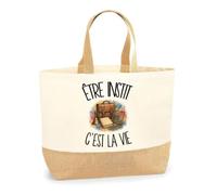 Planetee Sac Être instit c'est la vie | Cabas en Coton avec Fond Jute 18 L 48 × 37 × 13 cm | Marché Shopping Plage Courses | Cadeau Enseignant Enseignante Femme Anniversaire Noël