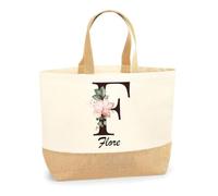 Planetee Sac Flore | Cabas en Coton avec Fond Jute 18 L 48 × 37 × 13 cm | Marché Shopping Plage Courses | Cadeau Femme Anniversaire Noël