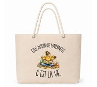 Planetee Sac Isotherme Être assistante maternelle c'est la vie | Grand Cabas 23 L en Coton avec Doublure Aluminium Double Paroi Zip et Anses Corde | Pique-Nique Courses Nounou