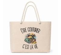 Planetee Sac Isotherme Être couturier c'est la vie | Grand Cabas 23 L en Coton avec Doublure Aluminium Double Paroi Zip et Anses Corde | Pique-Nique Courses Artisan Artisane