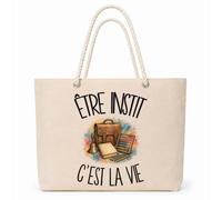 Planetee Sac Isotherme Être instit c'est la vie | Grand Cabas 23 L en Coton avec Doublure Aluminium Double Paroi Zip et Anses Corde | Pique-Nique Courses Enseignant Enseignante