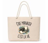 Planetee Sac Isotherme Être manager c'est la vie | Grand Cabas 23 L en Coton avec Doublure Aluminium Double Paroi Zip et Anses Corde | Pique-Nique Courses Encadrant Encadrante