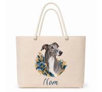 Planetee Sac Isotherme Greyhound (Lévrier Anglais) | Grand Cabas 23 L en Coton avec Doublure Aluminium Double Paroi Zip et Anses Corde | Pique-Nique Courses Propriétaire Chien