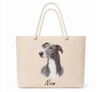 Planetee Sac Isotherme Greyhound (Lévrier Anglais) | Grand Cabas 23 L en Coton avec Doublure Aluminium Double Paroi Zip et Anses Corde | Pique-Nique Courses Propriétaire Chien