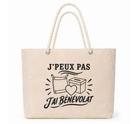 Planetee Sac Isotherme J’peux pas j’ai Bénévolat | Grand Cabas 23 L en Coton avec Doublure Aluminium Double Paroi Zip et Anses Corde | Pique-Nique Courses Bénévole