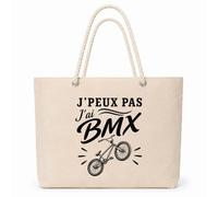 Planetee Sac Isotherme J’peux pas j’ai BMX | Grand Cabas 23 L en Coton avec Doublure Aluminium Double Paroi Zip et Anses Corde | Pique-Nique Courses