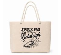Planetee Sac Isotherme J’peux pas j’ai Bobsleigh | Grand Cabas 23 L en Coton avec Doublure Aluminium Double Paroi Zip et Anses Corde | Pique-Nique Courses