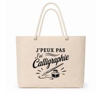 Planetee Sac Isotherme J’peux pas j’ai Calligraphie | Grand Cabas 23 L en Coton avec Doublure Aluminium Double Paroi Zip et Anses Corde | Pique-Nique Courses Calligraphe