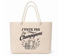 Planetee Sac Isotherme J’peux pas j’ai Champignons | Grand Cabas 23 L en Coton avec Doublure Aluminium Double Paroi Zip et Anses Corde | Pique-Nique Courses