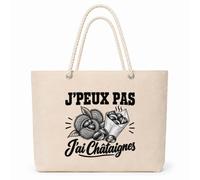 Planetee Sac Isotherme J’peux pas j’ai Châtaignes | Grand Cabas 23 L en Coton avec Doublure Aluminium Double Paroi Zip et Anses Corde | Pique-Nique Courses