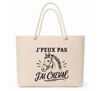 Planetee Sac Isotherme J’peux pas j’ai Cheval | Grand Cabas 23 L en Coton avec Doublure Aluminium Double Paroi Zip et Anses Corde | Pique-Nique Courses Cavalier Cavalière