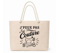 Planetee Sac Isotherme J’peux pas j’ai Couture | Grand Cabas 23 L en Coton avec Doublure Aluminium Double Paroi Zip et Anses Corde | Pique-Nique Courses Couturier Couturière