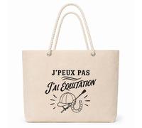 Planetee Sac Isotherme J’peux pas j’ai Équitation | Grand Cabas 23 L en Coton avec Doublure Aluminium Double Paroi Zip et Anses Corde | Pique-Nique Courses Cavalier Cavalière