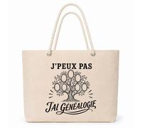 Planetee Sac Isotherme J’peux pas j’ai Généalogie | Grand Cabas 23 L en Coton avec Doublure Aluminium Double Paroi Zip et Anses Corde | Pique-Nique Courses Généalogiste