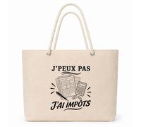 Planetee Sac Isotherme J’peux pas j’ai Impôts | Grand Cabas 23 L en Coton avec Doublure Aluminium Double Paroi Zip et Anses Corde | Pique-Nique Courses