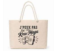 Planetee Sac Isotherme J’peux pas j’ai Krav Maga | Grand Cabas 23 L en Coton avec Doublure Aluminium Double Paroi Zip et Anses Corde | Pique-Nique Courses