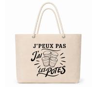 Planetee Sac Isotherme J’peux pas j’ai les Potes | Grand Cabas 23 L en Coton avec Doublure Aluminium Double Paroi Zip et Anses Corde | Pique-Nique Courses
