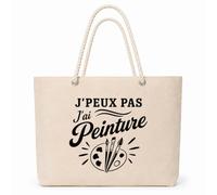 Planetee Sac Isotherme J’peux pas j’ai Peinture | Grand Cabas 23 L en Coton avec Doublure Aluminium Double Paroi Zip et Anses Corde | Pique-Nique Courses Peintre