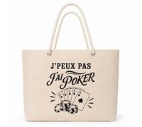 Planetee Sac Isotherme J’peux pas j’ai Poker | Grand Cabas 23 L en Coton avec Doublure Aluminium Double Paroi Zip et Anses Corde | Pique-Nique Courses Joueur et Joueuse Poker