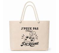 Planetee Sac Isotherme J’peux pas j’ai Résine | Grand Cabas 23 L en Coton avec Doublure Aluminium Double Paroi Zip et Anses Corde | Pique-Nique Courses