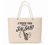 Planetee Sac Isotherme J’peux pas j’ai Saxo | Grand Cabas 23 L en Coton avec Doublure Aluminium Double Paroi Zip et Anses Corde | Pique-Nique Courses Saxophoniste