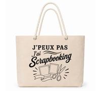 Planetee Sac Isotherme J’peux pas j’ai Scrapbooking | Grand Cabas 23 L en Coton avec Doublure Aluminium Double Paroi Zip et Anses Corde | Pique-Nique Courses