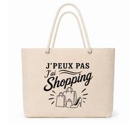 Planetee Sac Isotherme J’peux pas j’ai Shopping | Grand Cabas 23 L en Coton avec Doublure Aluminium Double Paroi Zip et Anses Corde | Pique-Nique Courses Accro Shopping