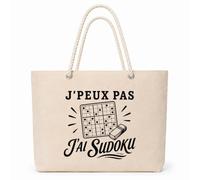 Planetee Sac Isotherme J’peux pas j’ai Sudoku | Grand Cabas 23 L en Coton avec Doublure Aluminium Double Paroi Zip et Anses Corde | Pique-Nique Courses