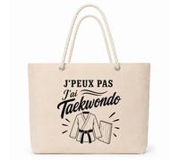 Planetee Sac Isotherme J’peux pas j’ai Taekwondo | Grand Cabas 23 L en Coton avec Doublure Aluminium Double Paroi Zip et Anses Corde | Pique-Nique Courses