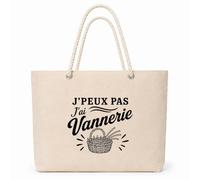Planetee Sac Isotherme J’peux pas j’ai Vannerie | Grand Cabas 23 L en Coton avec Doublure Aluminium Double Paroi Zip et Anses Corde | Pique-Nique Courses Vannier Vannière