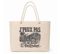 Planetee Sac Isotherme J’peux pas je me barre à Amsterdam | Grand Cabas 23 L en Coton avec Doublure Aluminium Double Paroi Zip et Anses Corde | Pique-Nique Courses Voyageur