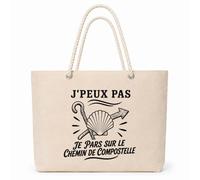 Planetee Sac Isotherme J’peux pas je pars sur le Chemin de Compostelle | Grand Cabas 23 L en Coton avec Doublure Aluminium Double Paroi Zip et Anses Corde | Pique-Nique Courses Pèlerin
