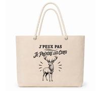 Planetee Sac Isotherme J’peux pas je préfère les Cerfs | Grand Cabas 23 L en Coton avec Doublure Aluminium Double Paroi Zip et Anses Corde | Pique-Nique Courses