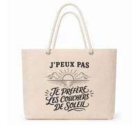 Planetee Sac Isotherme J’peux pas je préfère les Couchers de soleil | Grand Cabas 23 L en Coton avec Doublure Aluminium Double Paroi Zip et Anses Corde | Pique-Nique Courses